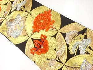 アンティーク　七宝に花・蝶模様織出し袋帯（材料）